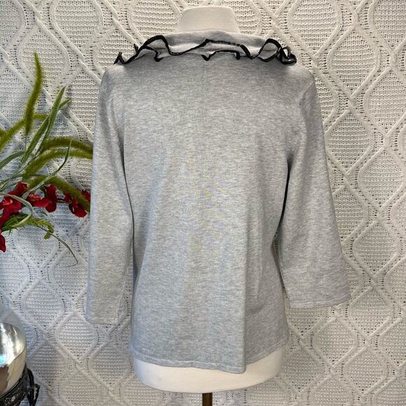 RED BY CYRUS |  Gray 3/4th Sleeve Tight Knit Ruffled Collar Sweater - Picture 3 of 8